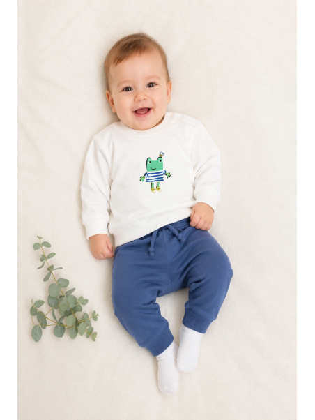 MAYORAL NEWBORN KOMPLET BIAŁA BLUZA PLUS SPODNIE GRANATOWE 1628//64
