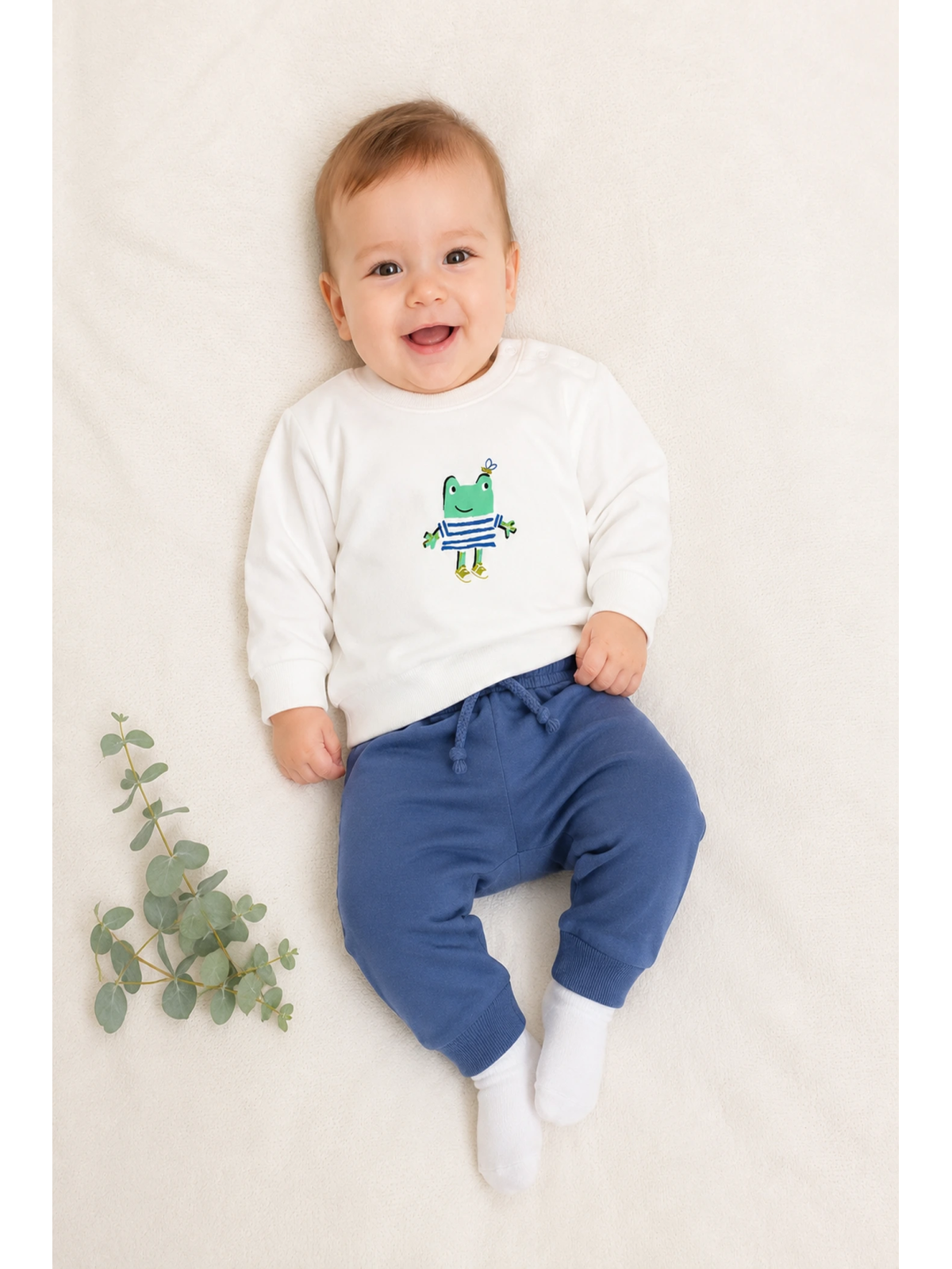 MAYORAL NEWBORN KOMPLET BIAŁA BLUZA PLUS SPODNIE GRANATOWE 1628//64