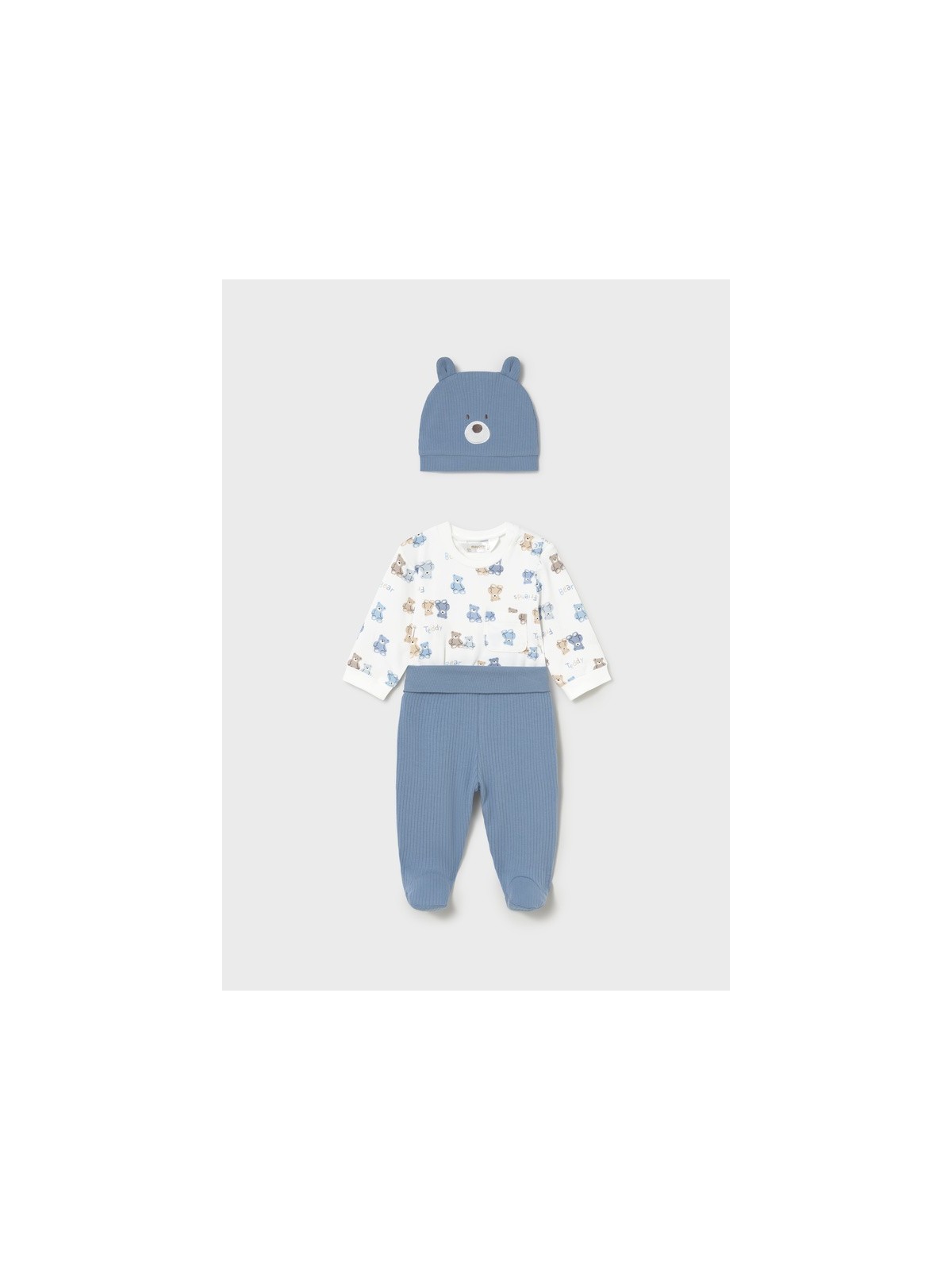 MAYORAL NEWBORN KOMPLET BODY W MISIE SPODNIE DRESOWE PLUS CZAPKA 1504/77