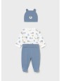 MAYORAL NEWBORN KOMPLET BODY W MISIE SPODNIE DRESOWE PLUS CZAPKA 1504/77