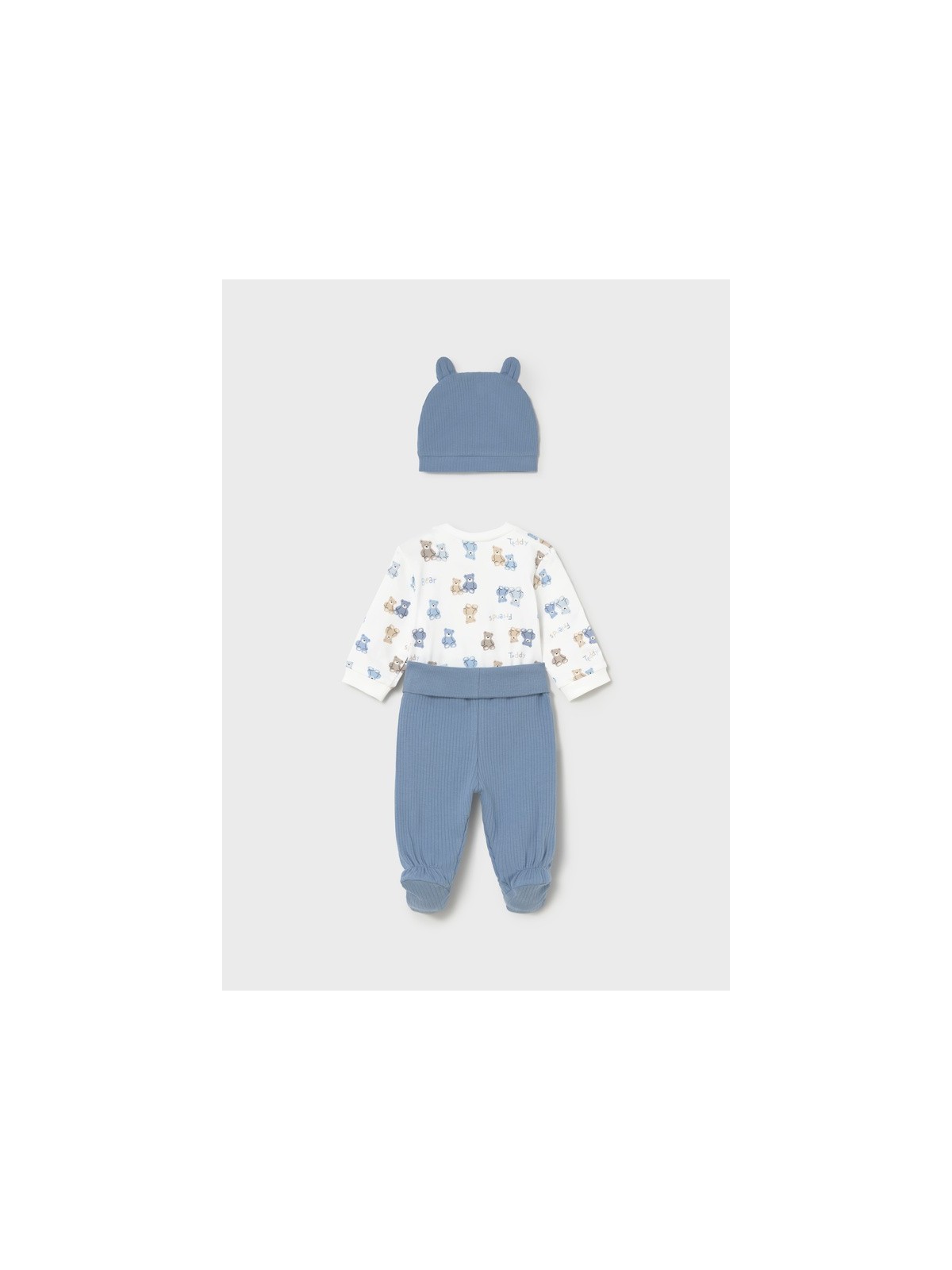 MAYORAL NEWBORN KOMPLET BODY W MISIE SPODNIE DRESOWE PLUS CZAPKA 1504/77