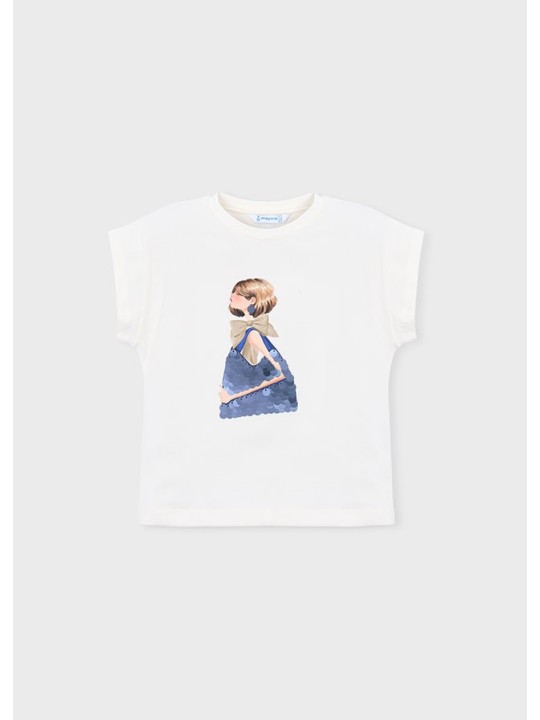 MAYORAL BLUZKA T-SHIRT KOSZULKA NA KRÓTKI RĘKAW DLA DZIEWCZYNKI NADRUK CEKINY 3005/76