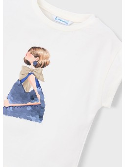 MAYORAL BLUZKA T-SHIRT KOSZULKA NA KRÓTKI RĘKAW DLA DZIEWCZYNKI NADRUK CEKINY 3005/76