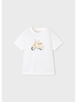 MAYORAL T-SHIRT BLUZKA KOSZULKA NA KRÓTKI RĘKAW DLA CHŁOPCA BIAŁA  WYTŁOCZONY MOTOR 3059/26