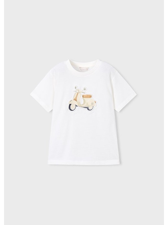 MAYORAL T-SHIRT BLUZKA KOSZULKA NA KRÓTKI RĘKAW DLA CHŁOPCA BIAŁA  WYTŁOCZONY MOTOR 3059/26