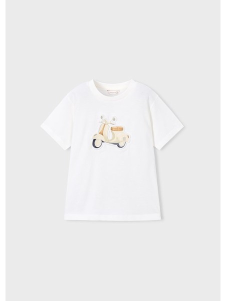 MAYORAL T-SHIRT BLUZKA KOSZULKA NA KRÓTKI RĘKAW DLA CHŁOPCA BIAŁA  WYTŁOCZONY MOTOR 3059/26