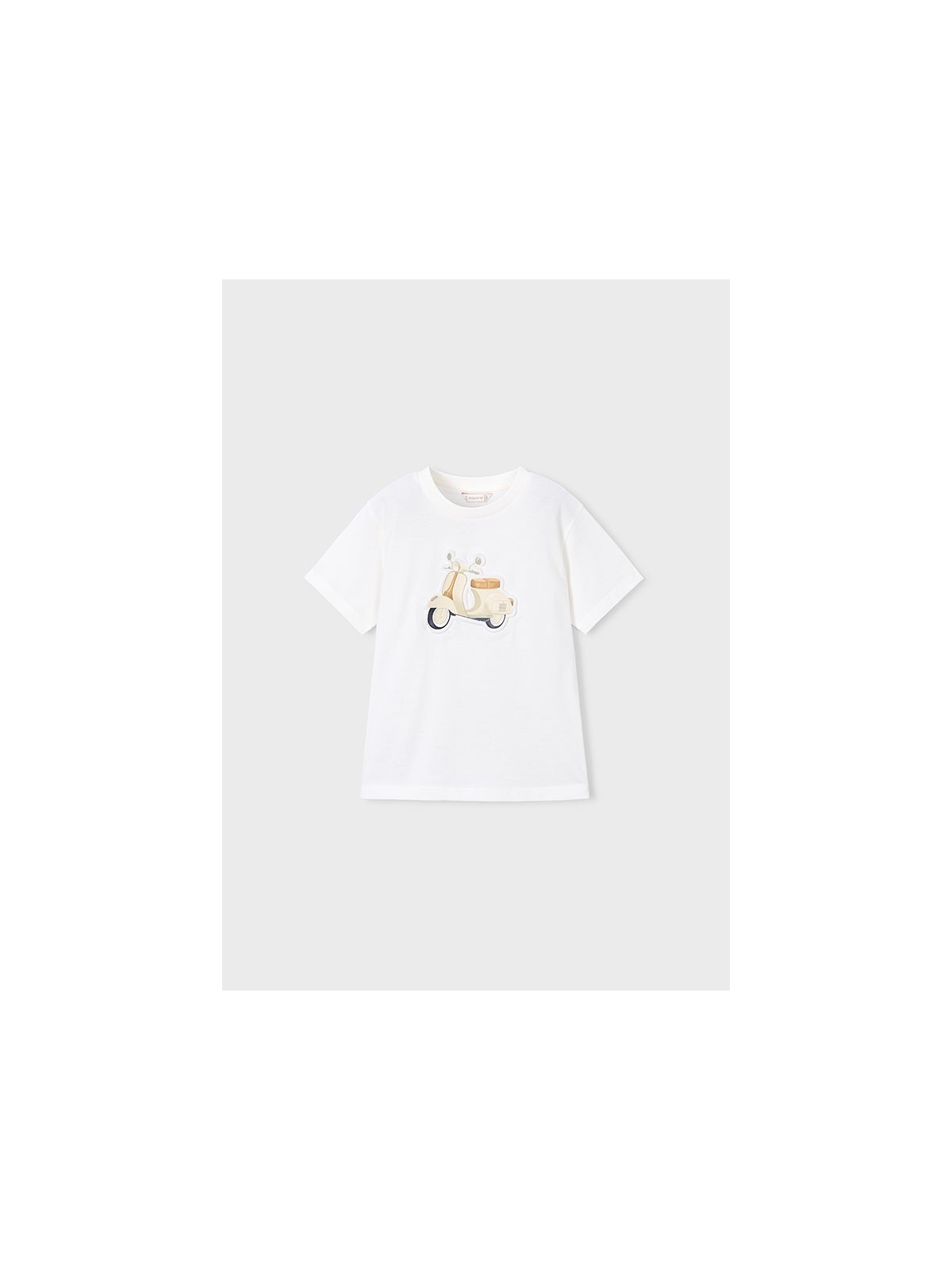 MAYORAL T-SHIRT BLUZKA KOSZULKA NA KRÓTKI RĘKAW DLA CHŁOPCA BIAŁA  WYTŁOCZONY MOTOR 3059/26