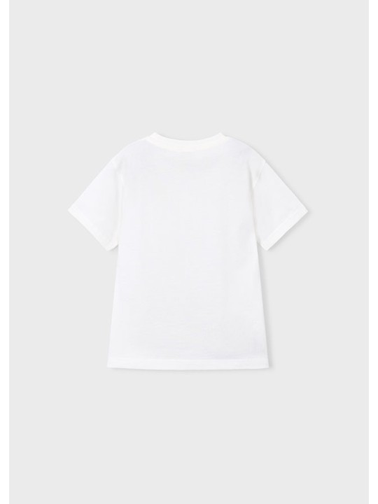 MAYORAL T-SHIRT BLUZKA KOSZULKA NA KRÓTKI RĘKAW DLA CHŁOPCA BIAŁA  WYTŁOCZONY MOTOR 3059/26