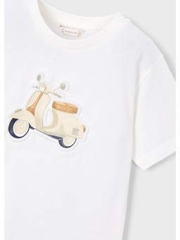 MAYORAL T-SHIRT BLUZKA KOSZULKA NA KRÓTKI RĘKAW DLA CHŁOPCA BIAŁA  WYTŁOCZONY MOTOR 3059/26