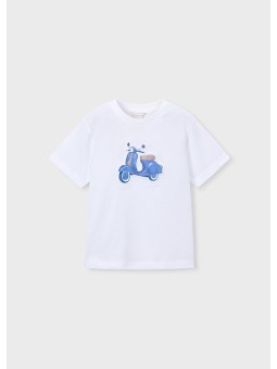 MAYORAL T-SHIRT BLUZKA KOSZULKA NA KRÓTKI RĘKAW DLA CHŁOPCA BIAŁA  WYTŁOCZONY MOTOR 3059/27