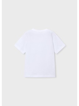 MAYORAL T-SHIRT BLUZKA KOSZULKA NA KRÓTKI RĘKAW DLA CHŁOPCA BIAŁA  WYTŁOCZONY MOTOR 3059/27