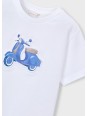 MAYORAL T-SHIRT BLUZKA KOSZULKA NA KRÓTKI RĘKAW DLA CHŁOPCA BIAŁA  WYTŁOCZONY MOTOR 3059/27