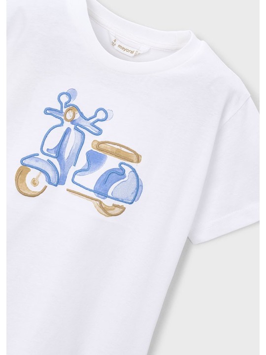 MAYORAL T-SHIRT BLUZKA KOSZULKA NA KRÓTKI RĘKAW DLA CHŁOPCA BIAŁA  MOTOR 3059/73