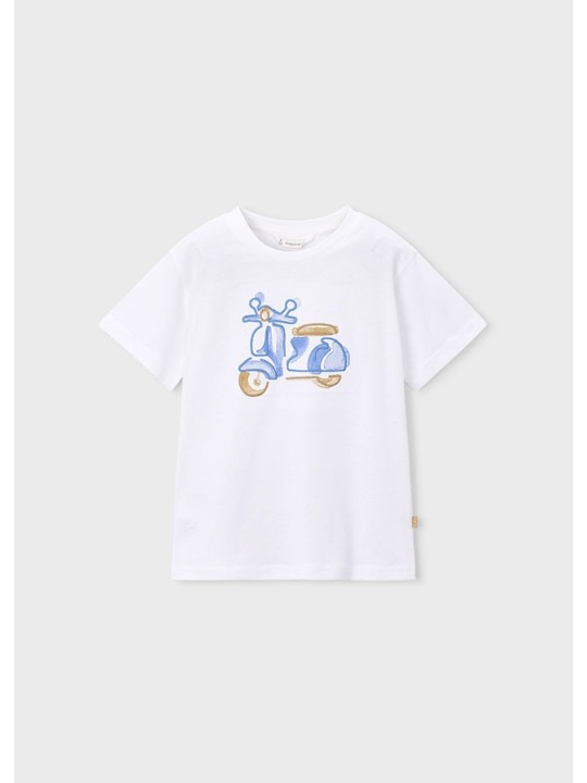 MAYORAL T-SHIRT BLUZKA KOSZULKA NA KRÓTKI RĘKAW DLA CHŁOPCA BIAŁA  MOTOR 3060/73