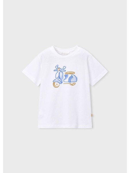 MAYORAL T-SHIRT BLUZKA KOSZULKA NA KRÓTKI RĘKAW DLA CHŁOPCA BIAŁA  MOTOR 3060/73