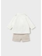 MAYORAL NEWBORN KOMPLET KOSZULA KAMIZELKA W KRATKĘ SPODENKI BEŻ 1269/23
