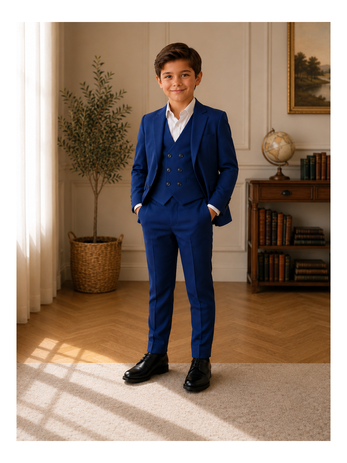 GIOVANNI PERA GŁADKI GRANATOWY GARNITUR DLA CHŁOPIĘCY 3-CZĘŚCIOWY  MARYNARKA , KAMIZELKA I SPODNIE 37/653