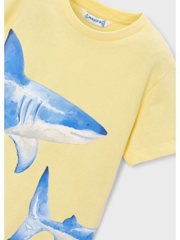 MAYORAL T-SHIRT BLUZKA KOSZULKA NA KRÓTKI RĘKAW DLA CHŁOPCA ŻÓŁTA W REKINY  3080/94