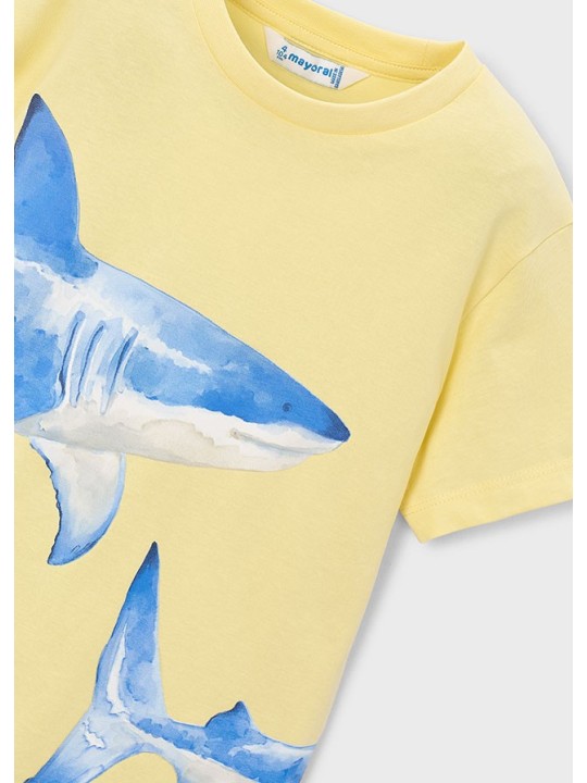 MAYORAL T-SHIRT BLUZKA KOSZULKA NA KRÓTKI RĘKAW DLA CHŁOPCA ŻÓŁTA W REKINY  3080/94