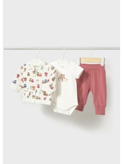 MAYORAL NEWBORN KOMPLET BLUZA ROZPINANA W MISIE BODY SPODNIE DRESOWE 1891/89
