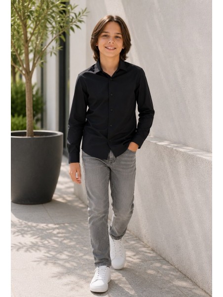 OPPOSUITS BLACK KNIGHT BOYS -KLASYCZNA  CZARNA KOSZULA CHŁOPIĘCA Z DŁUGIM RĘKAWEM OSSB-1008