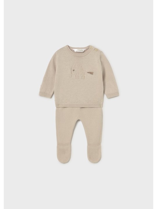 MAYORAL NEWBORN  KOMPLET DZIANINOWY BLUZKA SPODNIE BEŻ 1502/72
