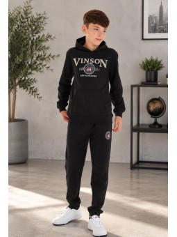 VINSON KOMPLET DRES DLA CHŁOPCA BLUZA Z KAPTUREM I SPODNIE CZARNY 105104