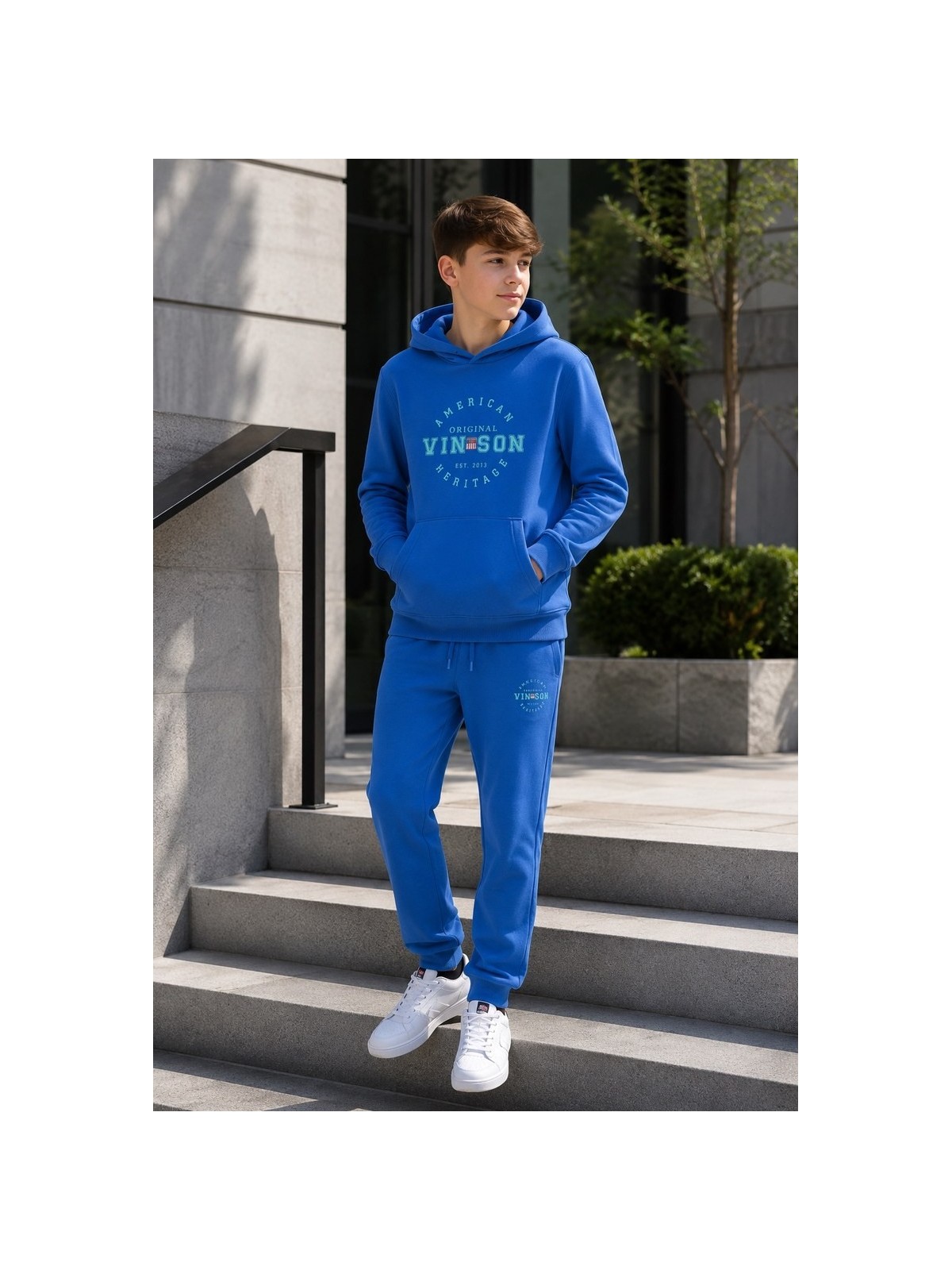 VINSON KOMPLET DRES DLA CHŁOPCA BLUZA Z KAPTUREM I SPODNIE NIEBIESKI 105351