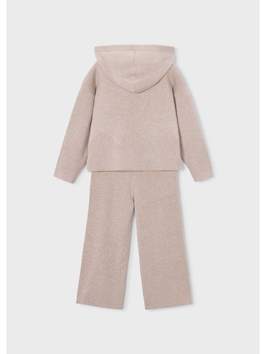 MAYORAL KOMPLET BLUZA SWETER Z KAPTUREM SPODNIE SZEROKIE DZIANINA JASNY BEŻ 4529/89