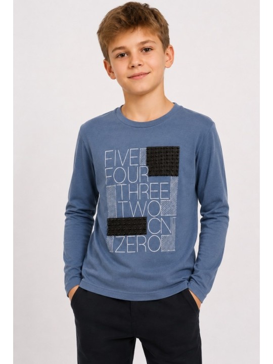 KOSZULKA BLUZKA LONGSLEEVE DLA CHŁOPCA NIEBIESKI BY-GRI