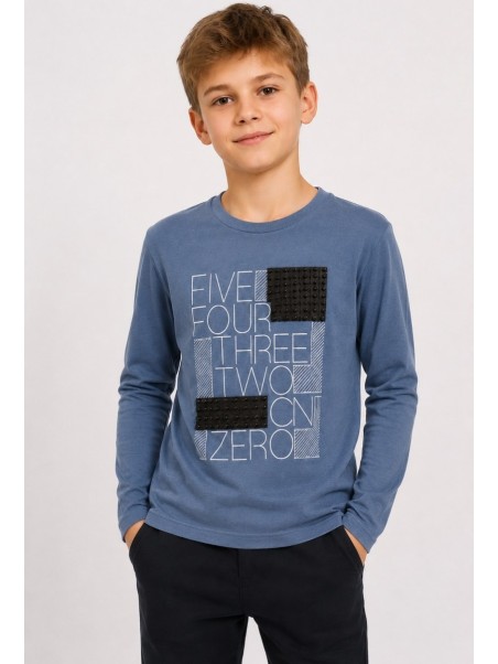 KOSZULKA BLUZKA LONGSLEEVE DLA CHŁOPCA NIEBIESKI BY-GRI