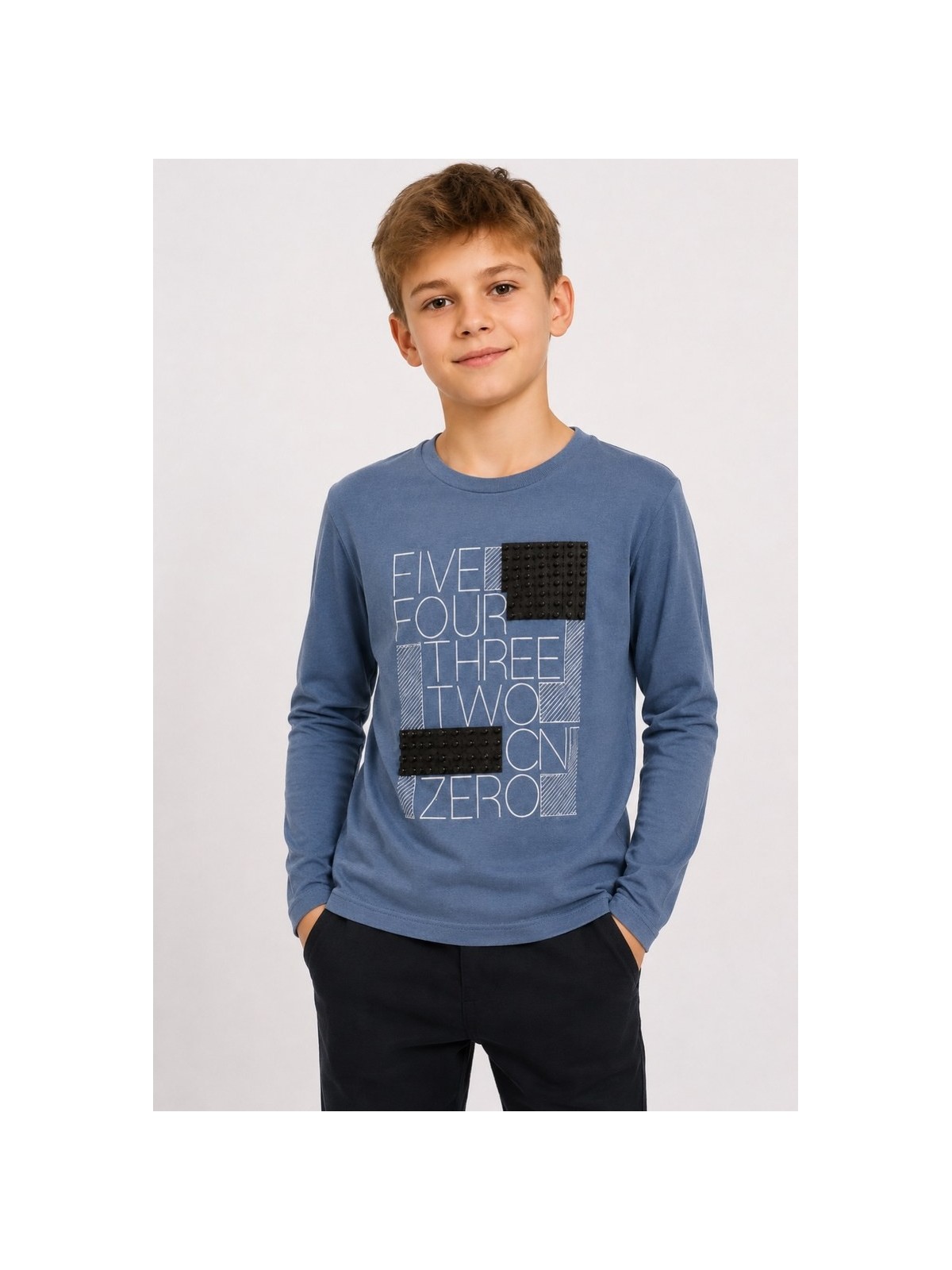 KOSZULKA BLUZKA LONGSLEEVE DLA CHŁOPCA NIEBIESKI BY-GRI