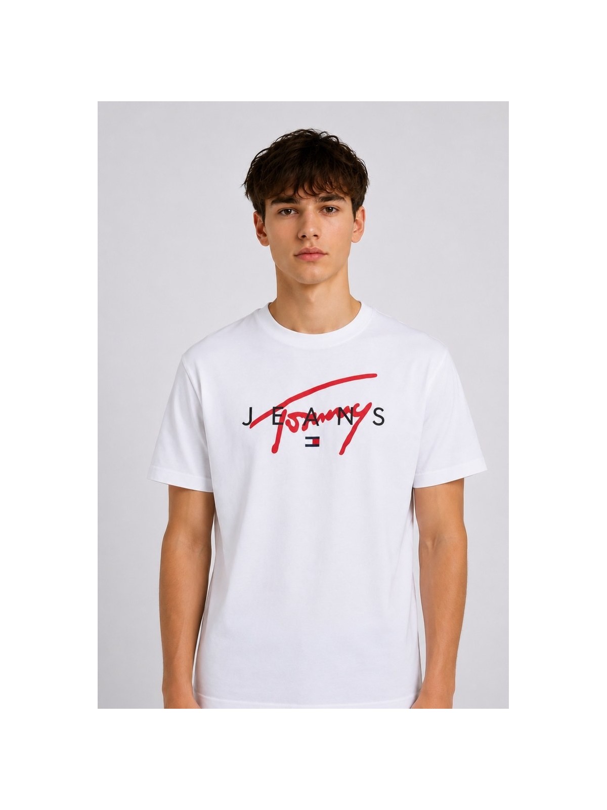 TOMMY JEANS  T-SHIRT BLUZKA KOSZULKA NA KRÓTKI RĘKAW BIAŁA Z LOGO DM0DM19683-YBR