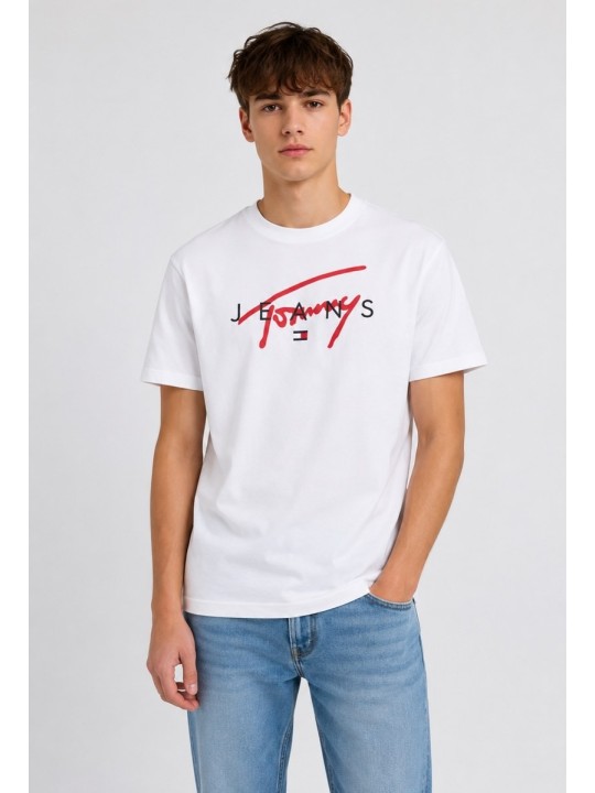 TOMMY JEANS  T-SHIRT BLUZKA KOSZULKA NA KRÓTKI RĘKAW BIAŁA Z LOGO DM0DM19683-YBR