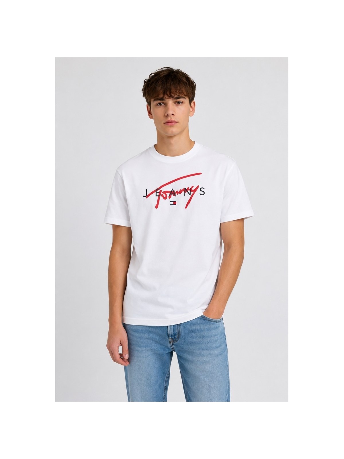 TOMMY JEANS  T-SHIRT BLUZKA KOSZULKA NA KRÓTKI RĘKAW BIAŁA Z LOGO DM0DM19683-YBR