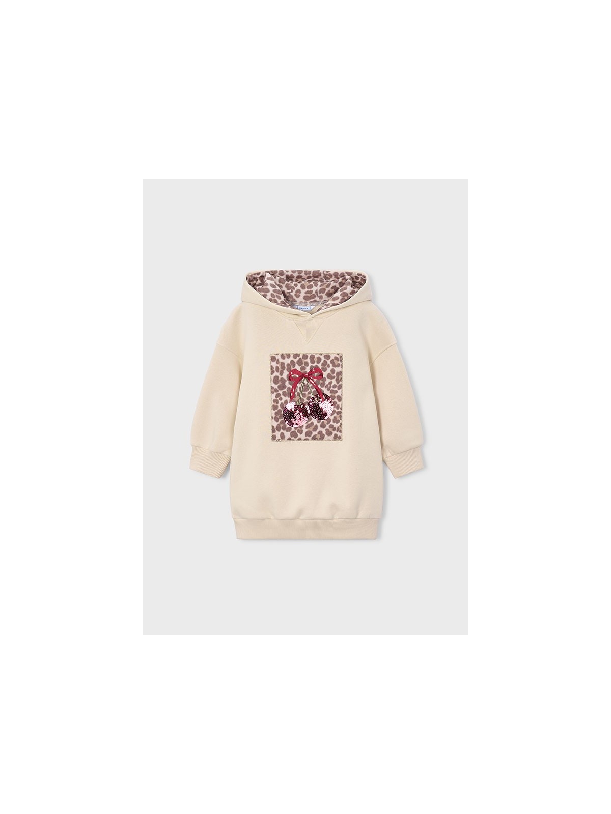 MAYORAL SUKIENKA BLUZA TUNIKA Z KAPTUREM WISIENKI PANTERKA  BEŻ 4916/25