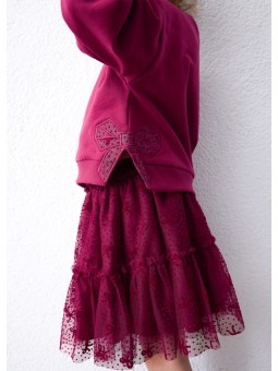 MAYORAL KOMPLET BLUZA PLUS SPÓDNICZKA BORDOWY  Z KOKARDKAMI 4934/60