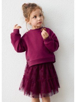 MAYORAL KOMPLET BLUZA PLUS SPÓDNICZKA BORDOWY  Z KOKARDKAMI 4934/60