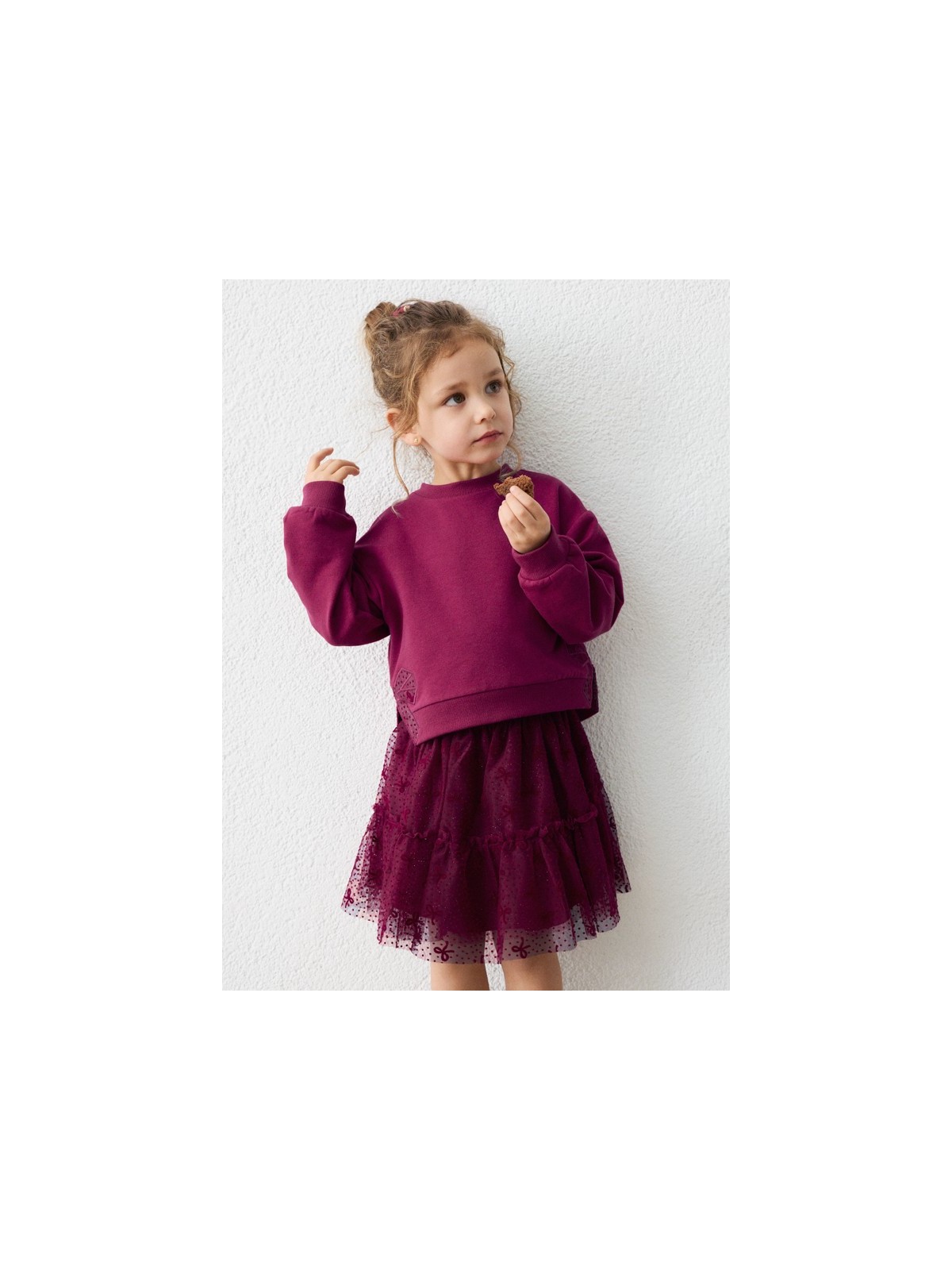 MAYORAL KOMPLET BLUZA PLUS SPÓDNICZKA BORDOWY  Z KOKARDKAMI 4934/60