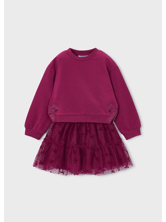 MAYORAL KOMPLET BLUZA PLUS SPÓDNICZKA BORDOWY  Z KOKARDKAMI 4934/60