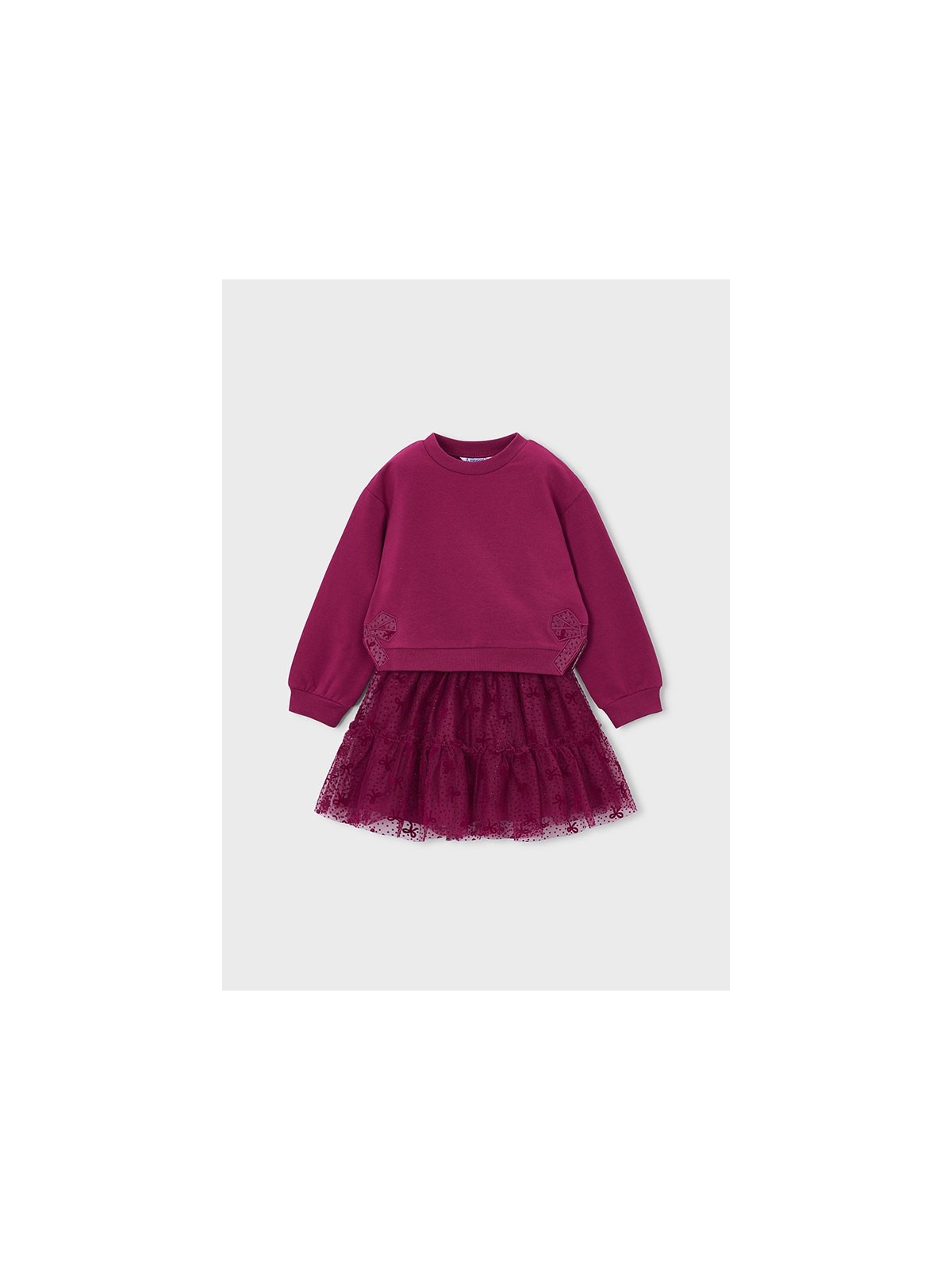MAYORAL KOMPLET BLUZA PLUS SPÓDNICZKA BORDOWY  Z KOKARDKAMI 4934/60