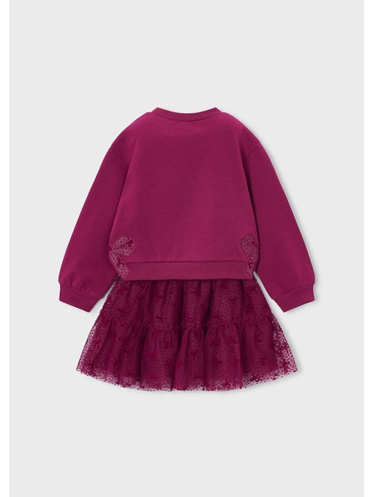 MAYORAL KOMPLET BLUZA PLUS SPÓDNICZKA BORDOWY  Z KOKARDKAMI 4934/60