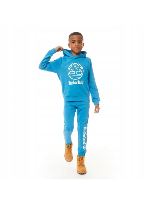 TIMBERLAND BLUZA Z KAPTUREM DLA CHŁOPCA Z NIEBIESKA Z BIAŁYM LOGO T60382/83E
