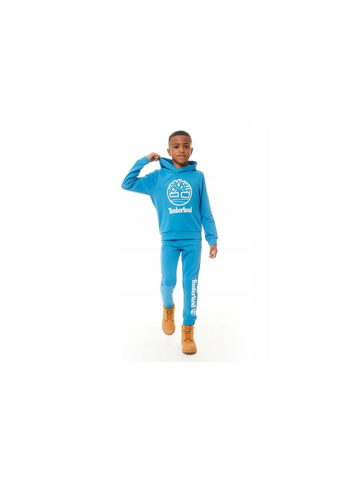 TIMBERLAND BLUZA Z KAPTUREM DLA CHŁOPCA Z NIEBIESKA Z BIAŁYM LOGO T60382/83E