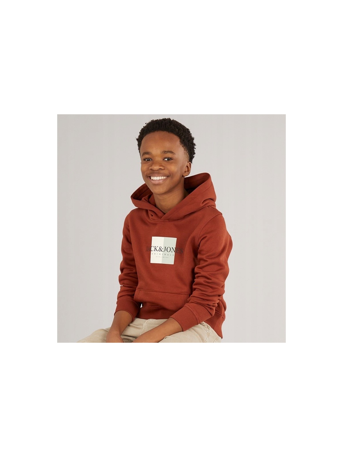 JACK&JONES BLUZA Z KAPTUREM DLA CHŁOPCA BRĄZ LOGO 12289650