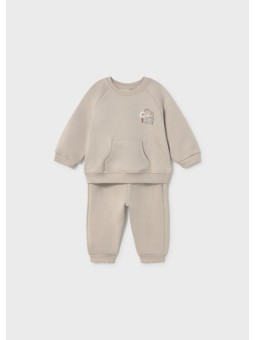 MAYORAL NEWBORN KOMPLET DRES DLA NIEMOWLĘCIA BEŻOWY Z NADRUKIEM 2607/20