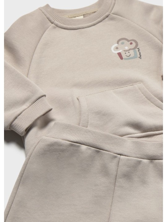 MAYORAL NEWBORN KOMPLET DRES DLA NIEMOWLĘCIA BEŻOWY Z NADRUKIEM 2607/20
