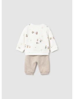 MAYORAL NEWBORN KOMPLET DLA CHŁOPCA BLUZA KREMOWA W NADRUKI PLUS BEŻOWE SPODNIE DRESOWE 2666/36