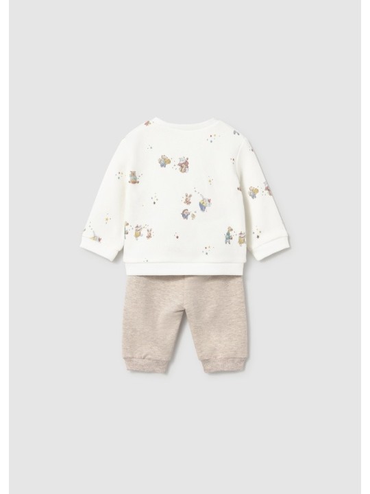 MAYORAL NEWBORN KOMPLET DLA CHŁOPCA BLUZA KREMOWA W NADRUKI PLUS BEŻOWE SPODNIE DRESOWE 2666/36