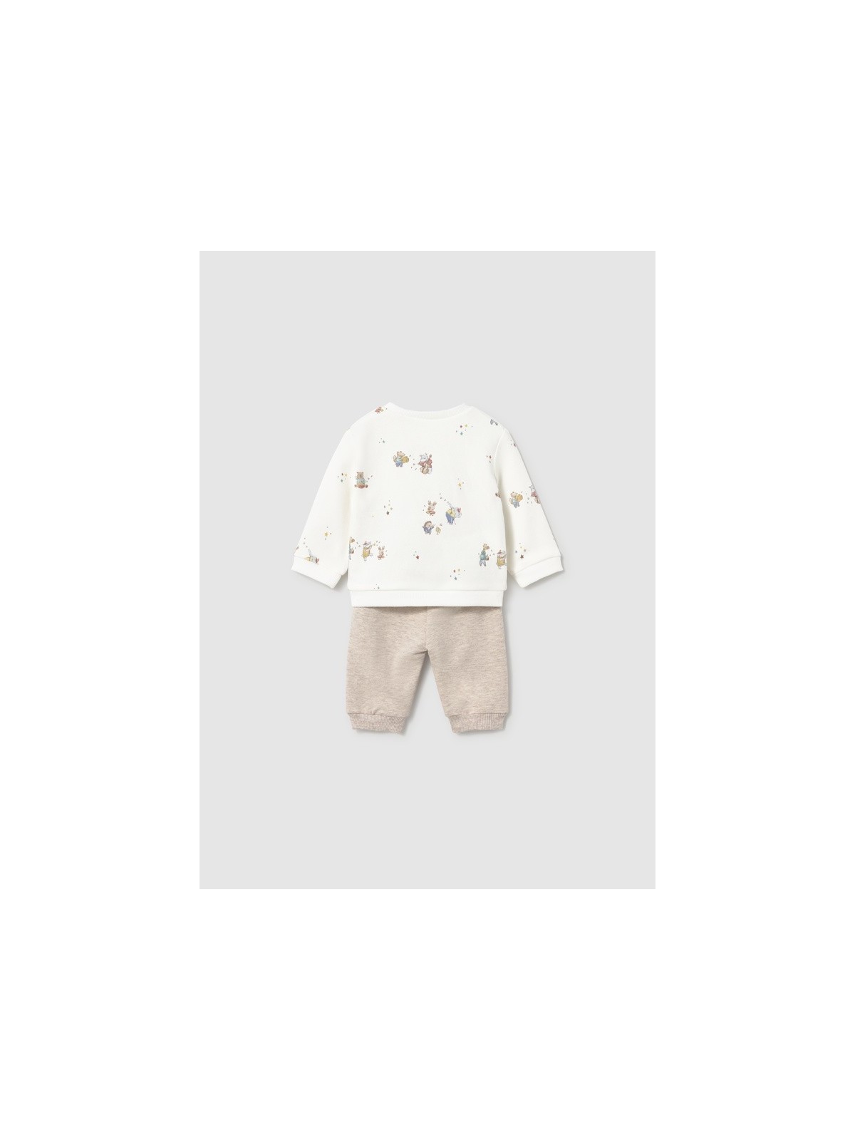 MAYORAL NEWBORN KOMPLET DLA CHŁOPCA BLUZA KREMOWA W NADRUKI PLUS BEŻOWE SPODNIE DRESOWE 2666/36